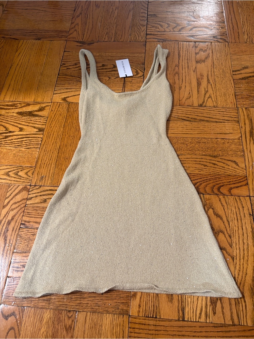 NWT WeWoreWhat  Scoop Neck Sequin Knit Mini Dress - Pale Gold